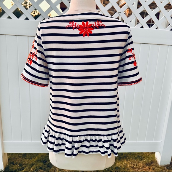 Kate Spade Broome Street Black/White Striped & Embroidered Top - Picture 8 of 16